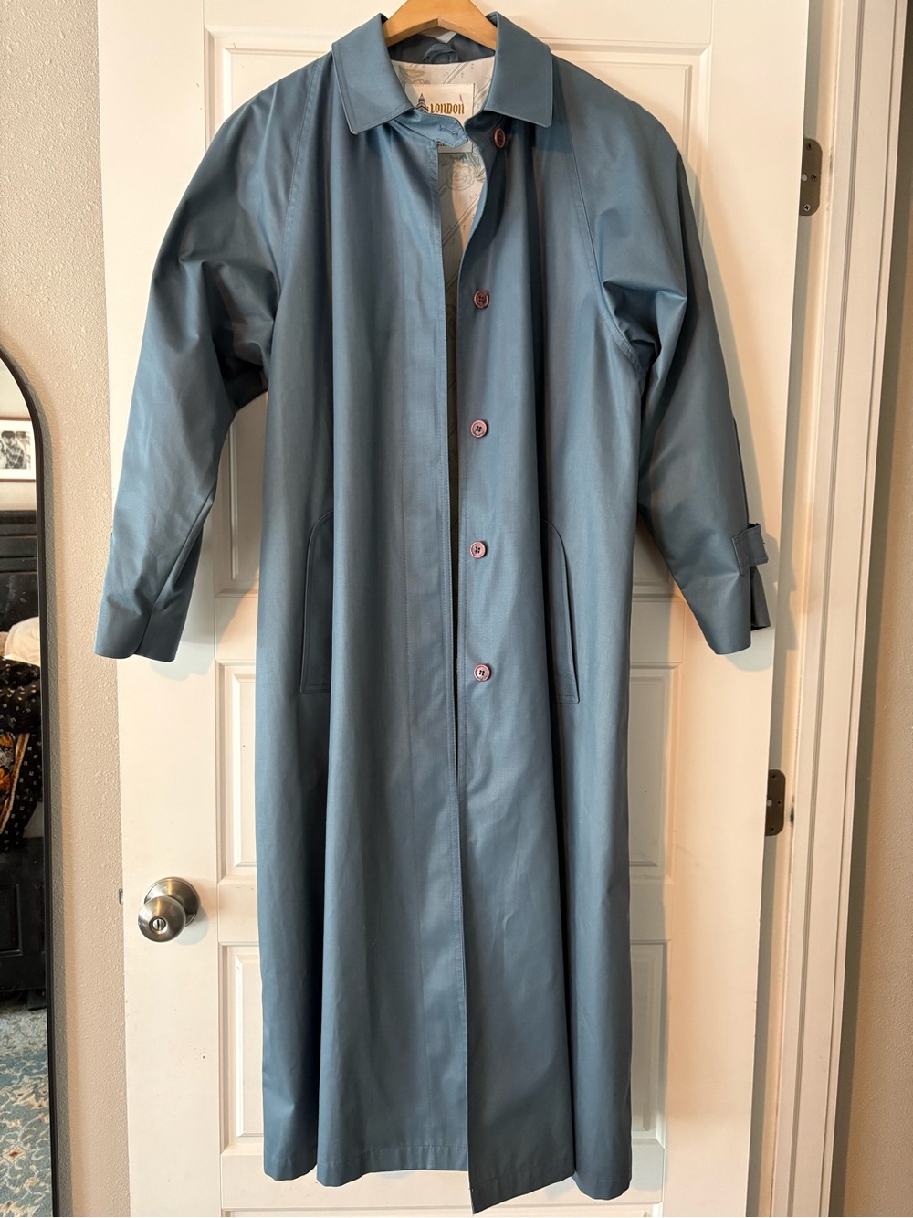 Vintage London Fog Dusty Blue Long Trench Coat